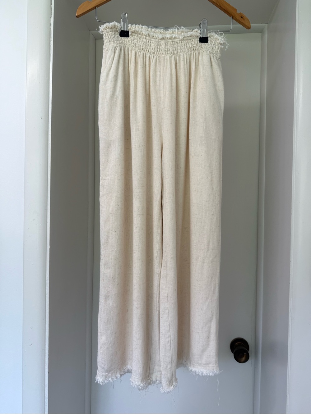 Cream linen Smocked Waist Pants small